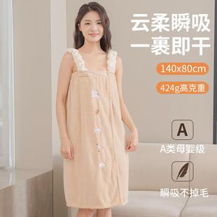 吊带浴裙高级家用女 浴巾裹全身可穿成人可爱高颜值浴袍洗完澡穿