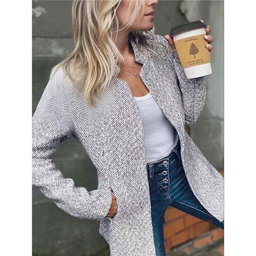 Women's Solid Color Pocket Long Sleeve Open Front Fitted