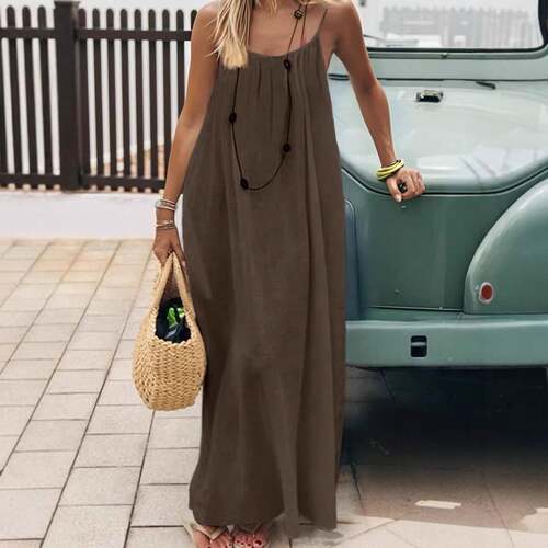 Women's Solid Color Open Back Tie Loose Casual Maxi Slip