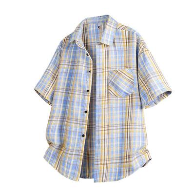 Checkered vintage shirt new style short-sleeved summer thin