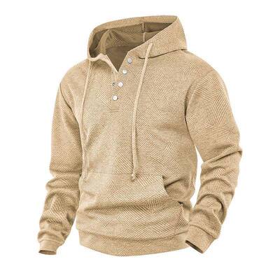 Men's Solid Color Jacquard Pullover Hoodie Simple &