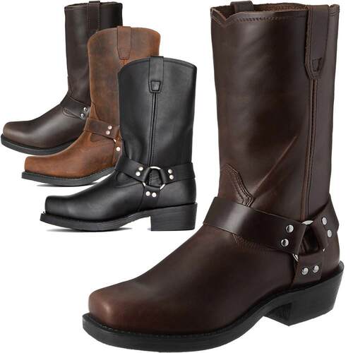Men's Calf Boots - Square Toe Tube Surface Metal Ring