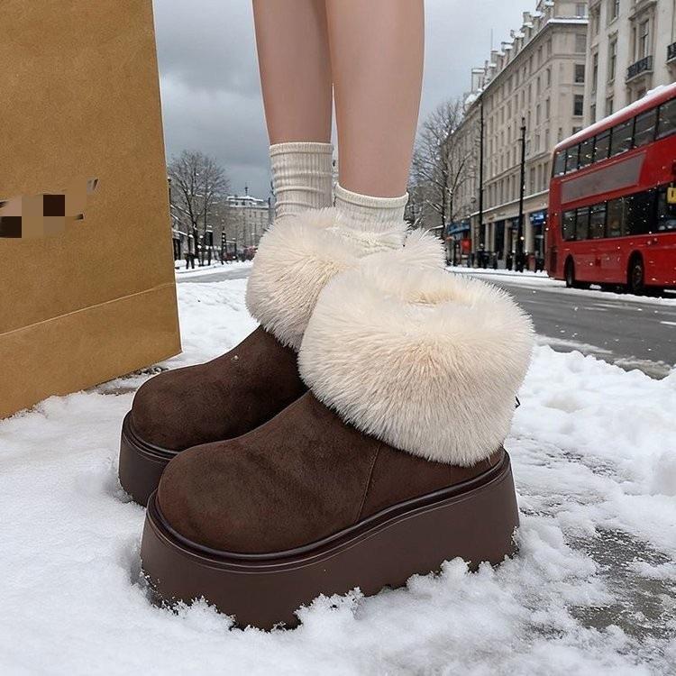 厚底东北雪地靴女2025新款磨砂皮棉鞋羊似绒冬季加绒保暖松糕短靴