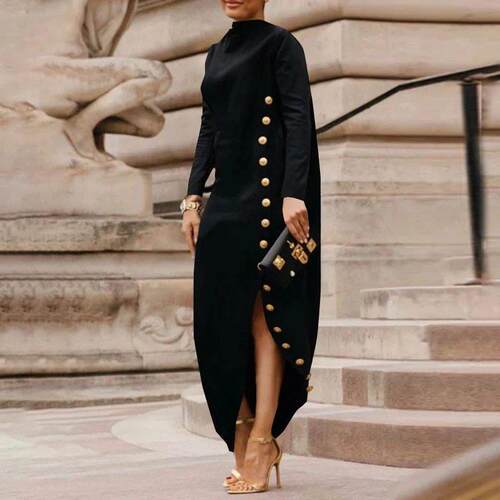 Women's Long Sleeves Loose Asymmetric Buttoned Split-Joint