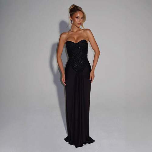 LikeMyChoice Red Strapless Gown with Sequin Corset Top
