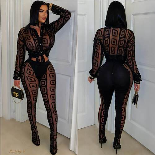 two-piece set woman Sexy Mesh See Through Women 2 Piece