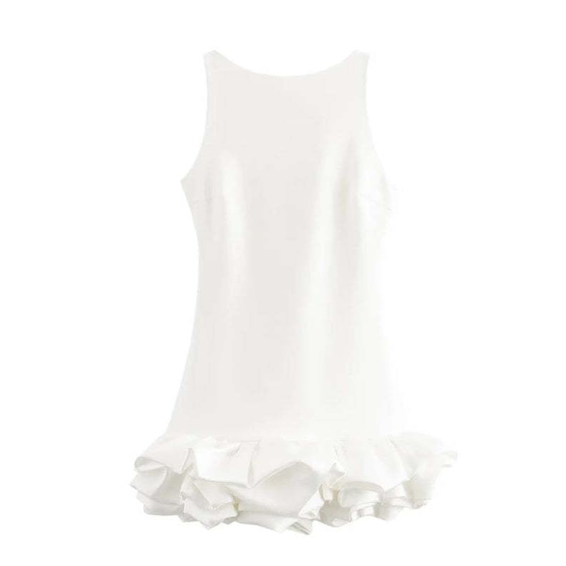 White Short Dress Women's Ruffle Backless Party Dresses图片