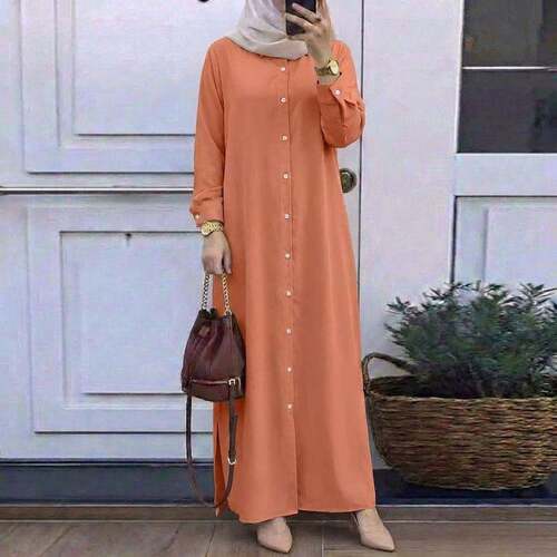 Set Women's Solid Color Asymmetrical Hem Button Front