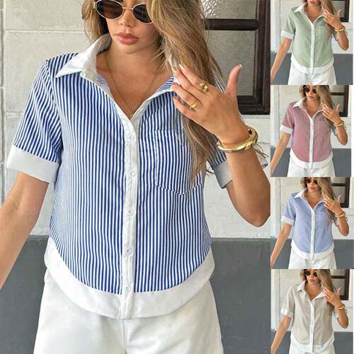 French Lazy Vibe Royal Blue Wide Stripe Contrast Cropped