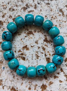 2026西藏绿松石手链带铁线纹优化绿松石项链佛串108颗藏松老型珠