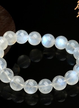 2026天然水晶 天然蓝月光圆珠手链 白色蓝光月光石手串 厂家直销
