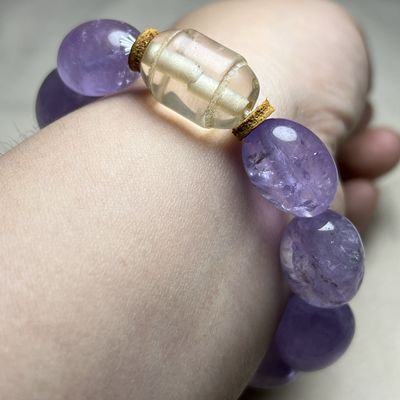 2025文玩天然水晶甜美梦幻薰衣草紫水晶随形手炼配老料白水晶桶珠