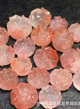 2026保山料南红玛瑙牡丹花 颜色粉红 雕工佳 可DIY手串吊坠挂件