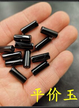 2026平价玉器 DIY饰品配件黑玛瑙桶珠散珠 黑色玉石筒珠 圆柱长珠