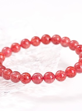 2026晶德珠宝 7A天然老矿草莓晶手链鸽血红水晶圆珠手串女生饰品