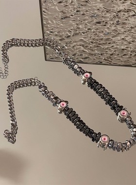 2026包邮价小怪兽黑胆石拼接项链男潮流时尚百搭个性设计女饰品