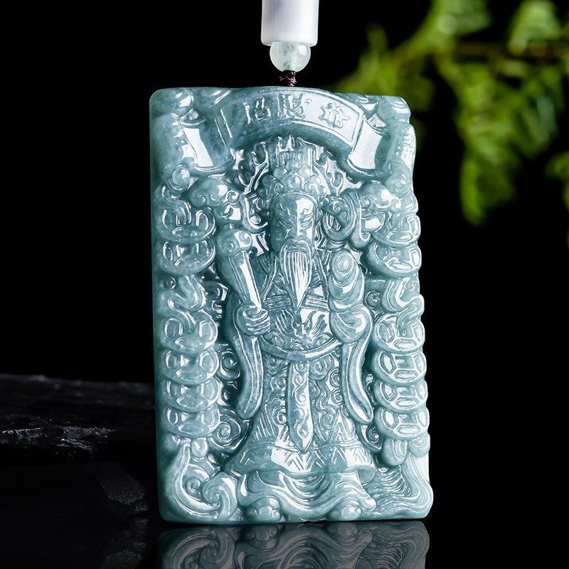 2026天然A货翡翠蓝水财神吊坠通财冰种玉石男女挂件玉佩四会玉器