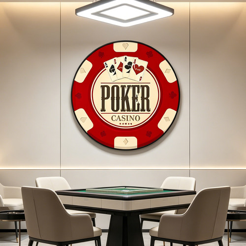德州扑克牌棋牌室挂画美式复古筹码壁画麻将馆会所骰子发光挂画