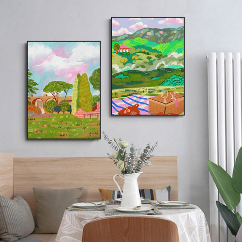 小众艺术风景餐厅装饰画客厅沙发背景墙挂画卧室床头油画山水画