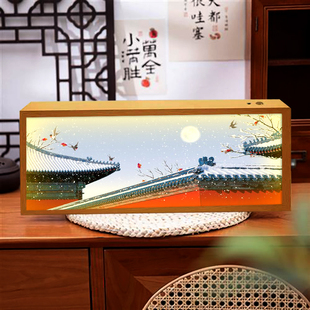 中国风古建筑风景灯光画客厅卧室床头小夜灯新年文创蓝牙音响礼品