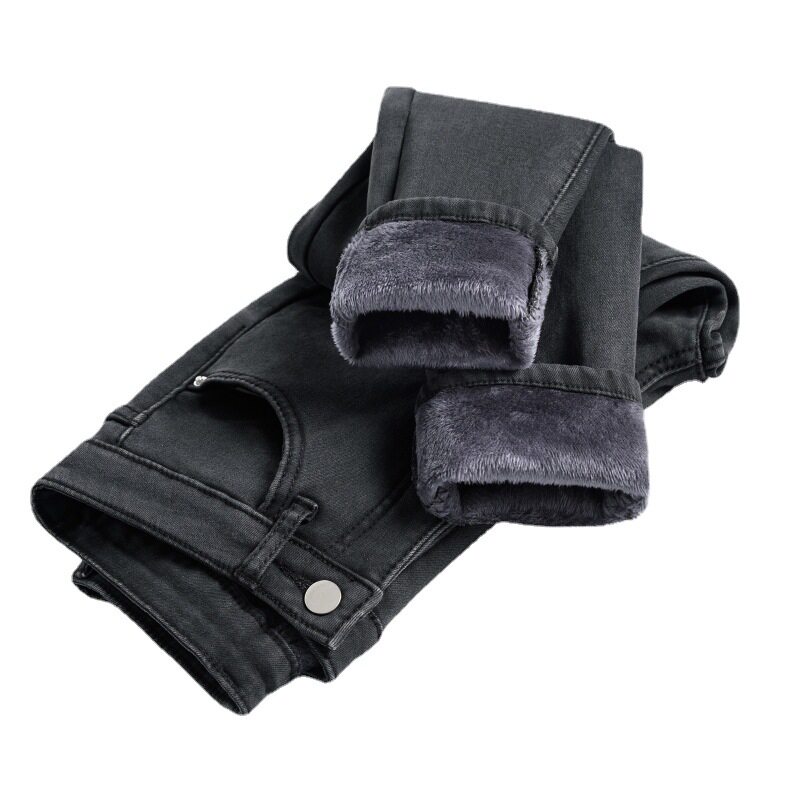 加厚加绒牛仔裤女2026新款秋冬季高腰修身显瘦紧身小脚长裤子外穿