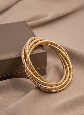 欧美跨境夸张线条缠绕弹力手镯 个性朋克交叉叠戴金属风手链