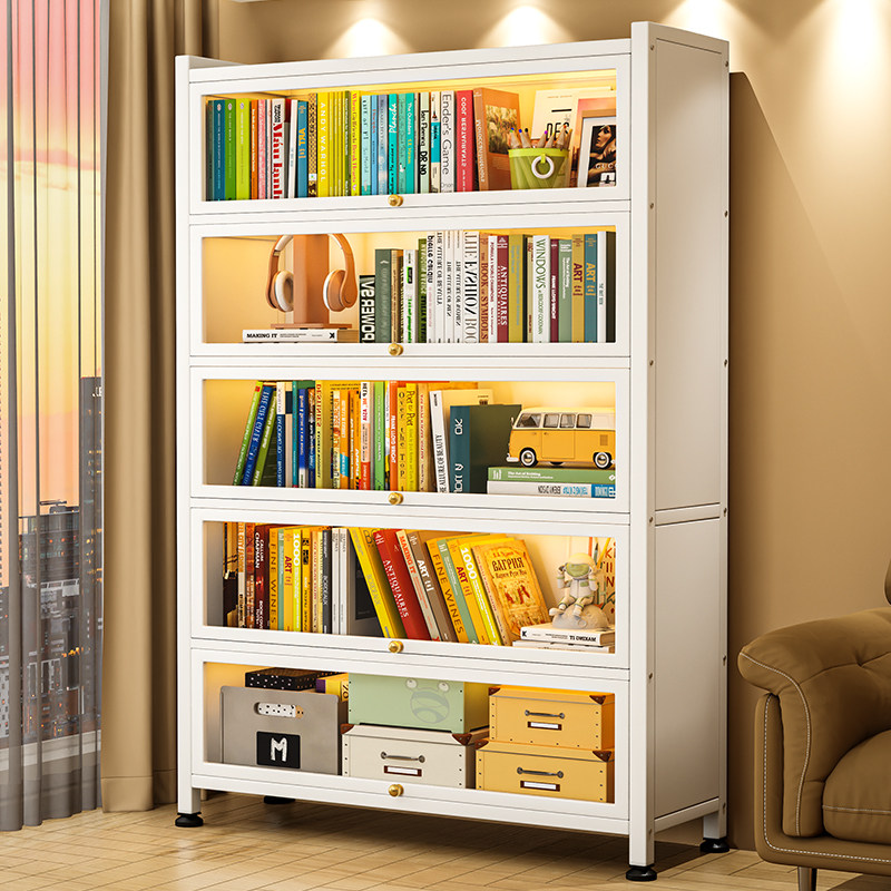 家用钢制书架带玻璃门书柜防尘模型展示柜痛柜客厅收纳柜铁皮柜子