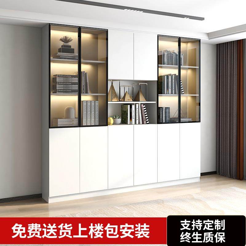 【香港包邮】书柜书架一体组合带玻璃门定制储物展示柜家用收纳整