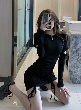 性感女人味连衣裙2022秋装新款女气质显瘦包臀欲纯小黑裙紧身裙子