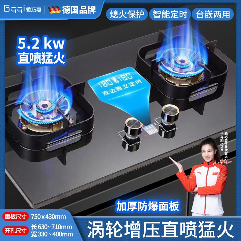 德国品牌燃气灶双灶台式嵌入式家用煤气灶天然气液化气猛火灶定时