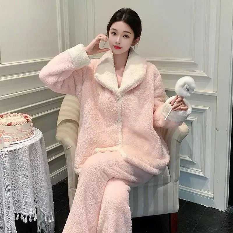 睡衣女士秋冬季冬天冬款珊瑚绒加睡袍/浴袍