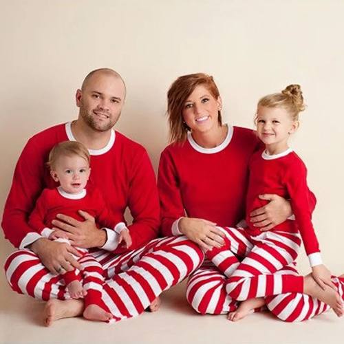 Christmas Pajamas Set Striped Print Mother Father Kids Match