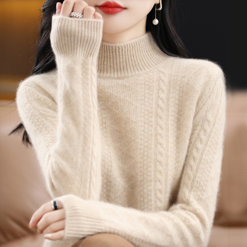 2025秋冬季女士半高领羊毛衫针织毛衣打底衫时尚内搭复古慵懒风