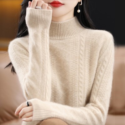 2025秋冬季女士半高领羊毛衫针织毛衣打底衫时尚内搭复古慵懒风