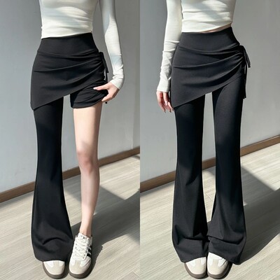 假两件喇叭裤女秋季2025年新款高腰显瘦垂感小个子屁帘鲨鱼微喇裤