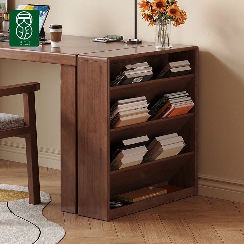 书房实木书柜小型落地书架家用落地置物架卧室电脑桌桌边组合书柜