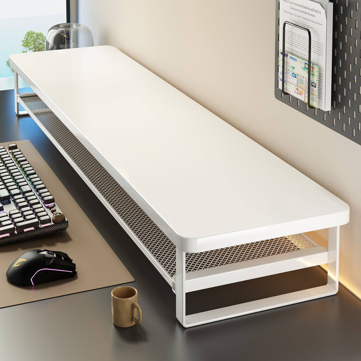 台式电脑显示器增高架办公室桌面工位笔记本支架双层置物架带抽屉