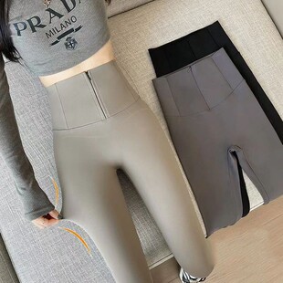 加绒收腹提臀拉链排扣鲨鱼黑金塑型女外穿显瘦无痕保暖打底瑜伽裤