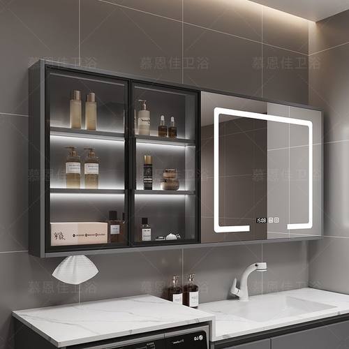 定制实木现代智能浴室单独镜柜卫生间一体收纳储物柜梳妆镜挂墙式