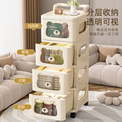 小推车零食置物架落地多层宝宝用品收纳柜抽屉式家用杂物收纳架子