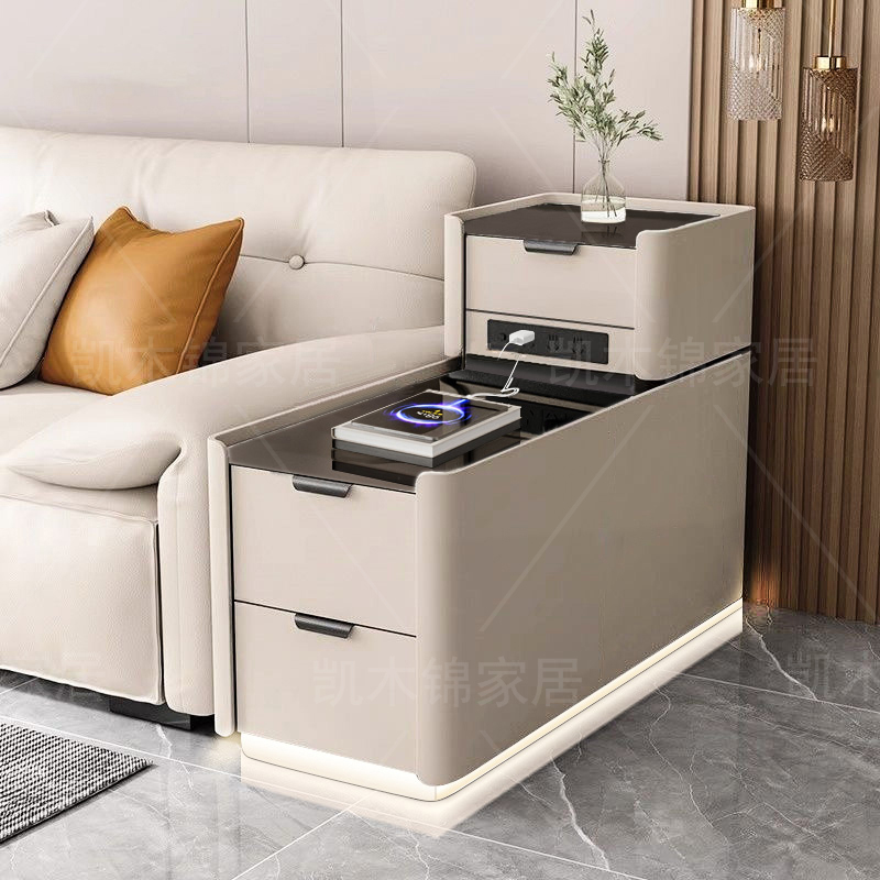 全友家居轻奢简约实木边柜 多功能落地沙发边几 带储物空间设计