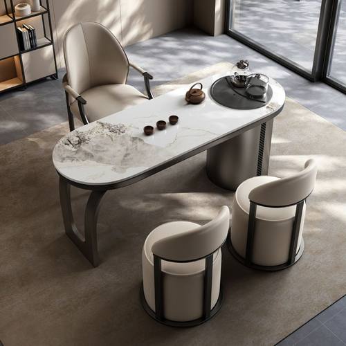 岩板轻奢茶桌椅组合阳台现代简约功夫茶家用办公简易茶几一体茶台