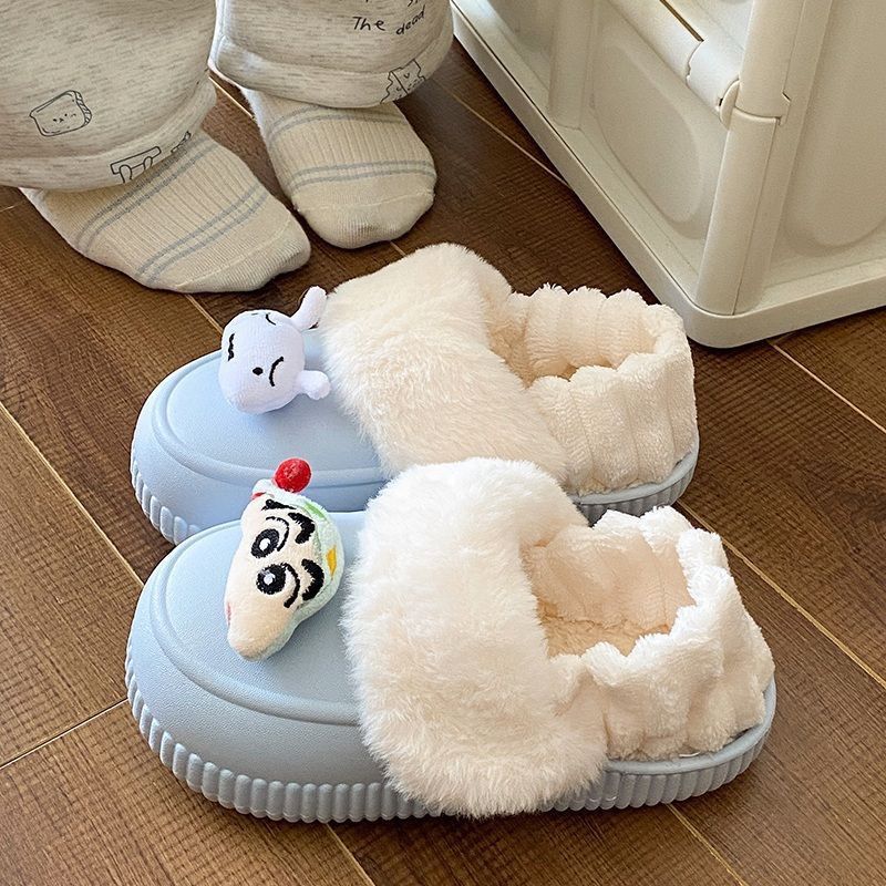 新款蜡笔小新棉拖鞋女室内家居冬季可爱包跟月子鞋防滑厚底可拆卸