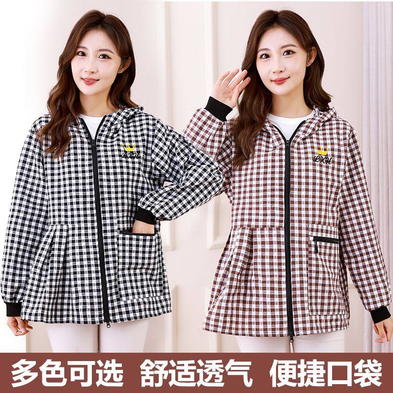 矮个子罩衣短款长袖韩版纯棉围裙罩衣厨房工作服家用做饭时尚连帽