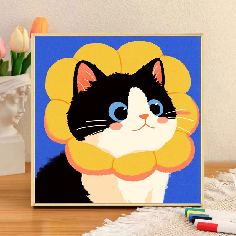 数字油画20x20奶牛猫多巴胺可爱卡通数字油画diy手工填色高颜值卧