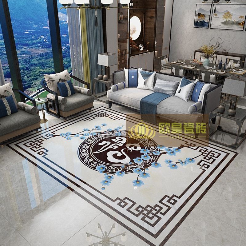 新中式客厅拼花地砖福字仿水刀入户玄关进门餐厅定做图案造型瓷砖
