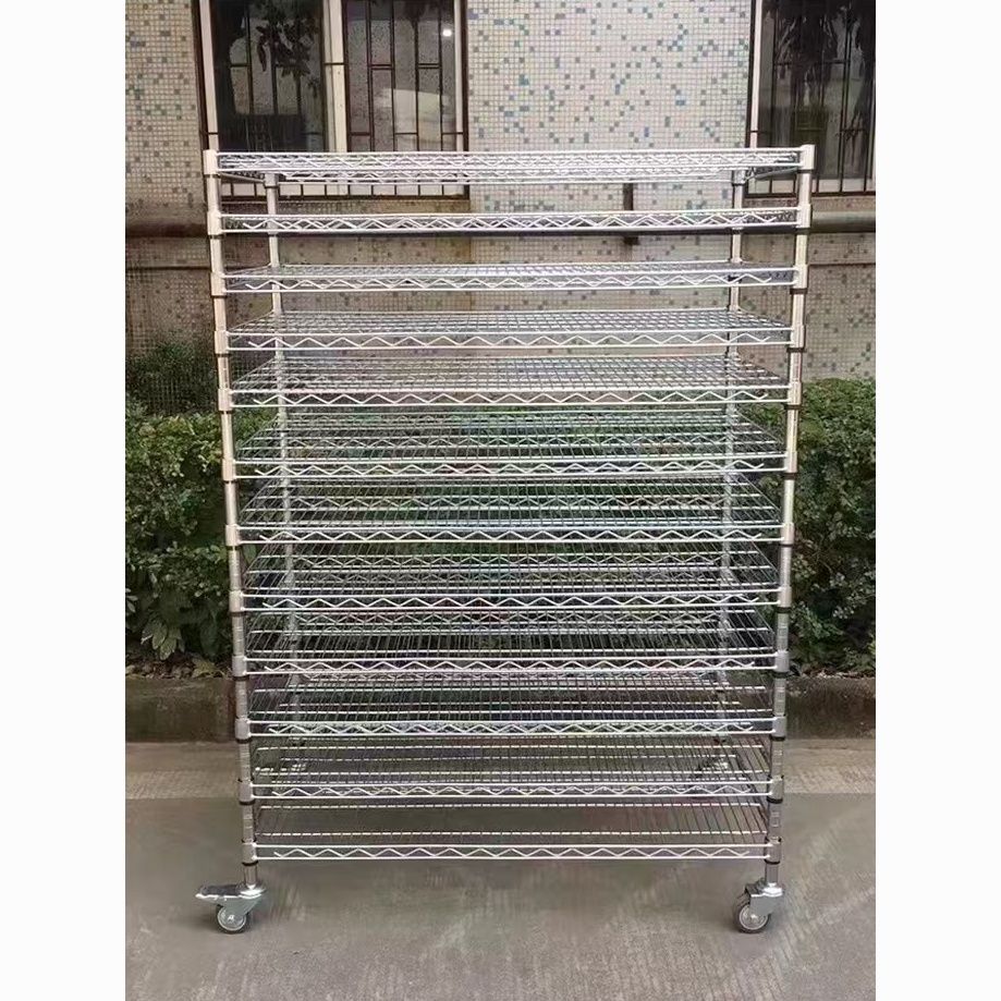 加厚镀铬线网货架带轮可调节移动置物架防静电小推车可定制不锈钢