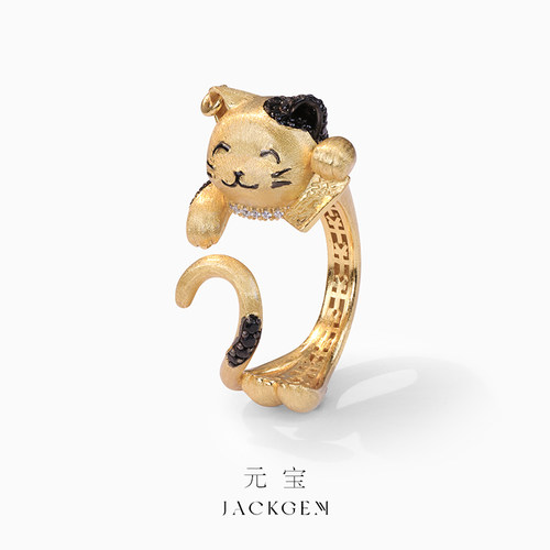 高级时尚个性K金款！猫咪戒指女