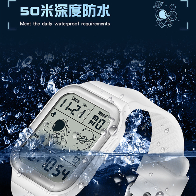 太空人方形青少年手表男女孩初高中学生专用炫酷防水计时儿童电子