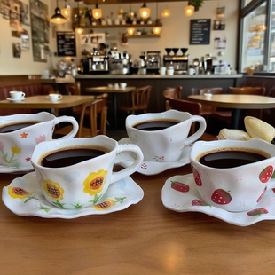 高颜值草莓向日葵杯碟茶杯咖啡杯碟套装下午茶陶瓷家用杯子山峰杯